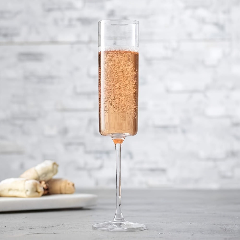 Champagne Flutes Set of 6 – Elegant 6.5oz Clear Glass Champagne Glasses, Reusable Stemmed Flutes for Birthday, Wedding