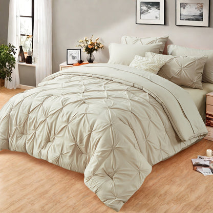 Comforter Set Luxurious Pleated 5/7pcs Bed in a Bag, Plush Fiber Fill, Year-Round Warmth - Quilted Comforter