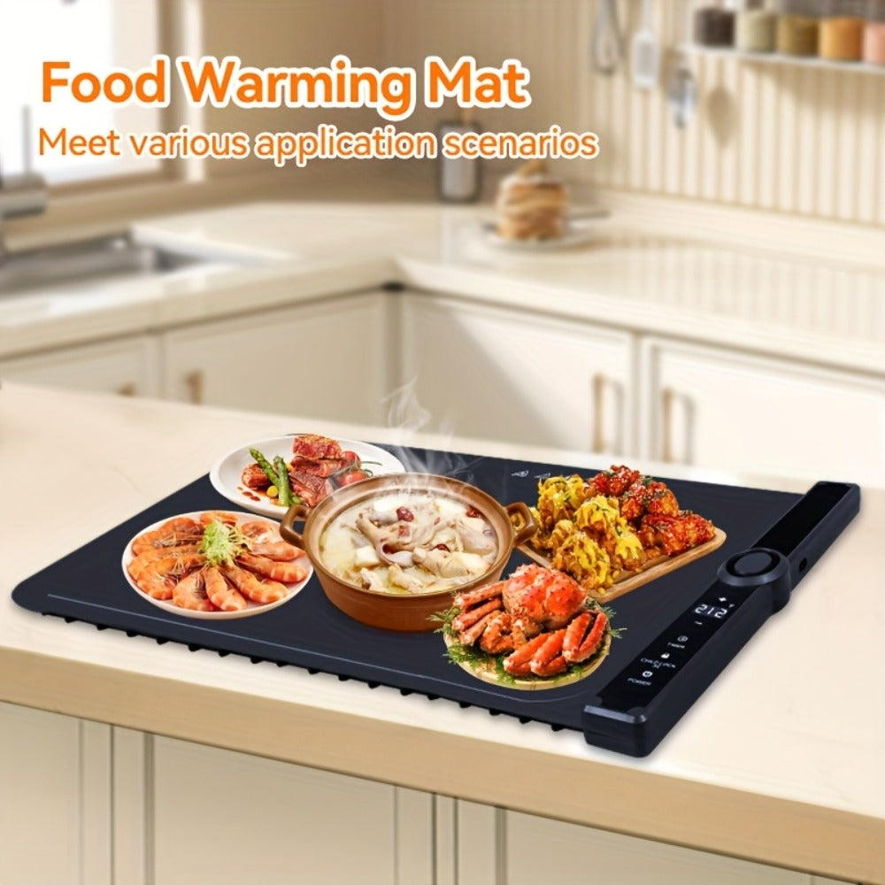 Electric Food Warming Pad Silicone 3 Temperature Levels Timer Foldable Full Surface Rapid for Home Cooking, Dining and Outdoor Meals