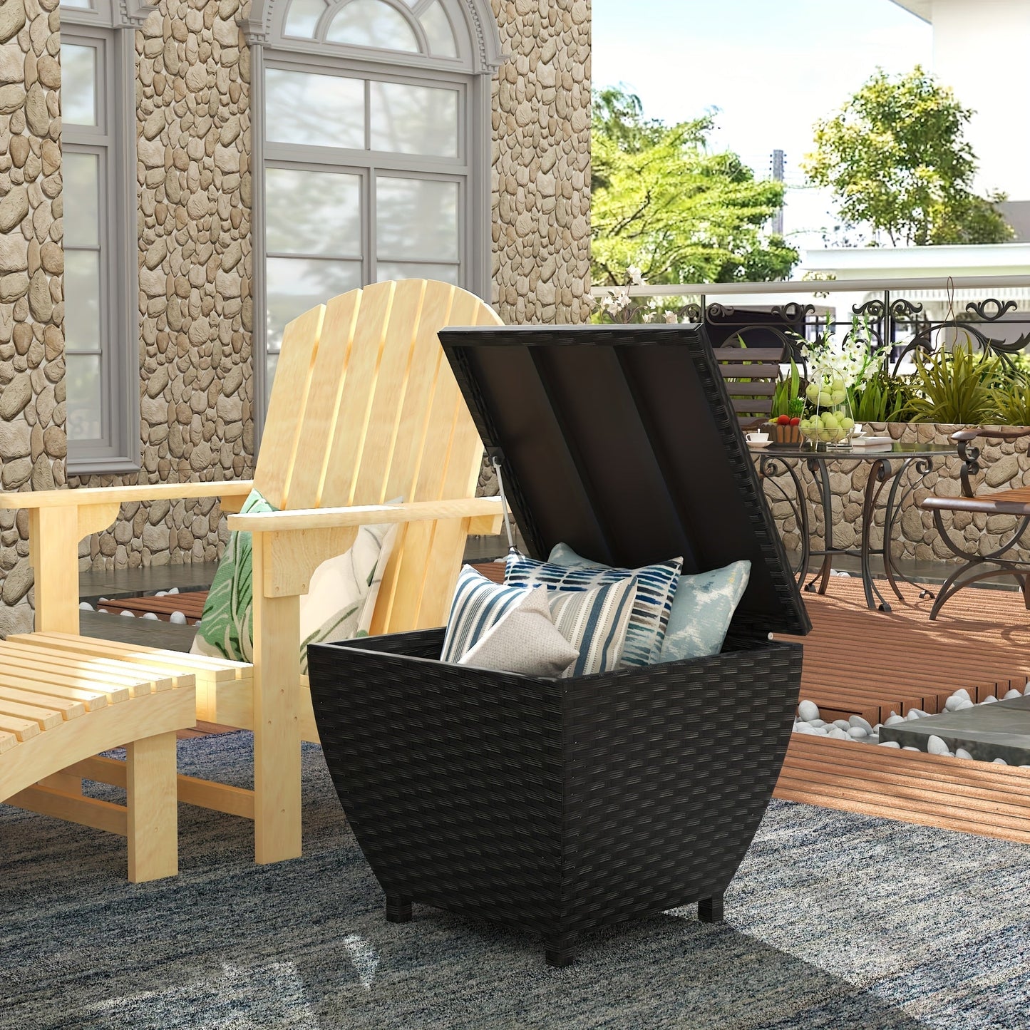 PE Wicker-Look Outdoor Storage Side Table with Flip-Top Lid and Brown, Gray or Black Options