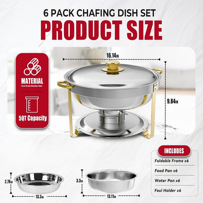 Chafing Dish Buffet Set Stainless Steel Food Warmer 6QT Round Chafer for Catering Events Parties Weddings Banquets