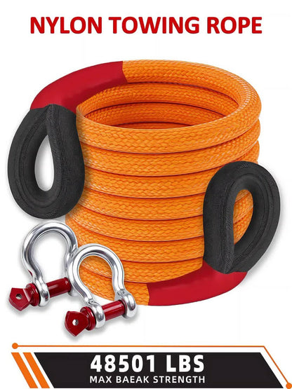 Kinetic Recovery Rope 48501 LBS 22 Ton – High Strength Nylon Tow Rope with Bow Shackles & Storage Bag, 14.5 16.4 30 FT Options for Truck SUV