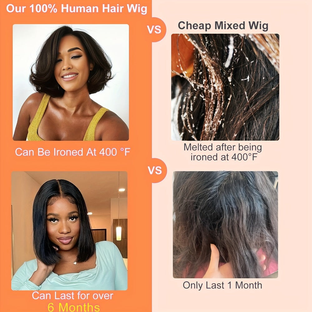 Bob Wig Human Hair 4x4 HD Lace Closure Glueless Short Straight Pre-Plucked Pre-Cut Lace Put, for Home, Travel and Salon Hair Styling