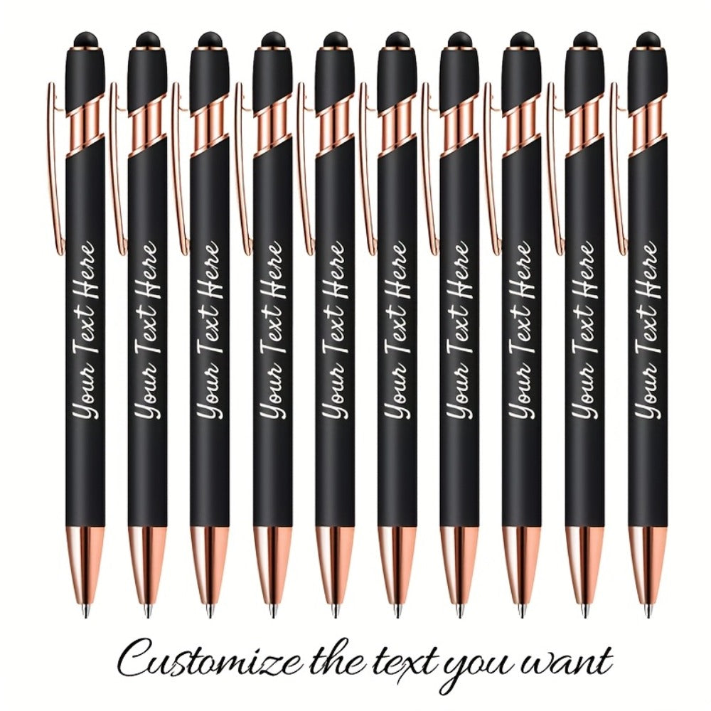 Personalized Metal Ballpoint Pens 10pcs Custom Engraved with Name or Logo - Smooth Black Ink