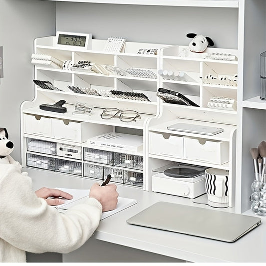 Desktop Storage Organizer with 11.81- or 19.69-Inch Six-Layer Rack and Locking Antler File Holder Options