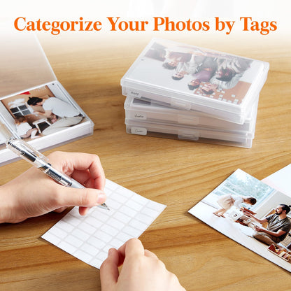 4x6 Photo Storage Box with 14 Inner Photo Keeper Cases Holds 1400 Photos Clear Plastic Photo Organizer with Lids Label Stickers BPA-Free