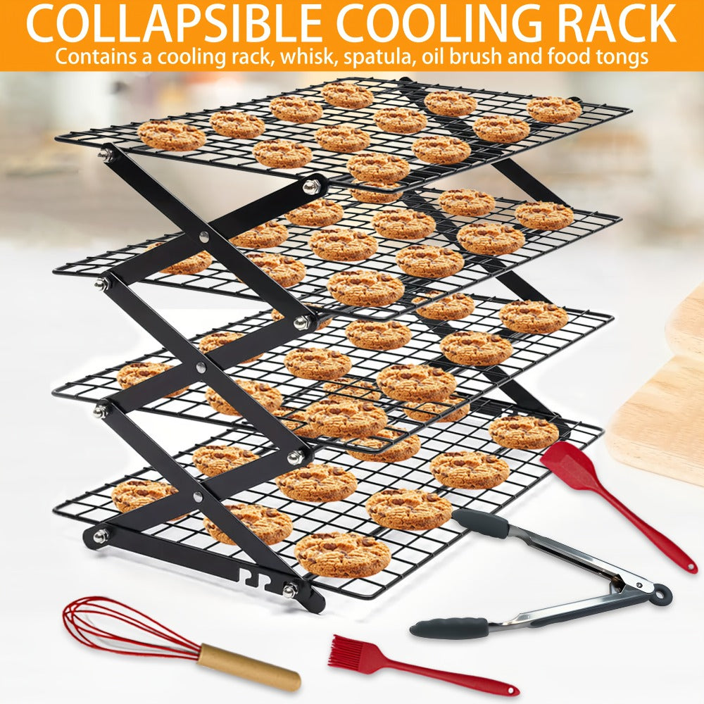 Foldable Cooling Rack Set, Stackable Oven Cookie Cake Drying Rack with Free Baking Tools (Silicone Spatula