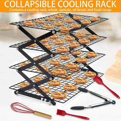 Foldable Cooling Rack Set, Stackable Oven Cookie Cake Drying Rack with Free Baking Tools (Silicone Spatula