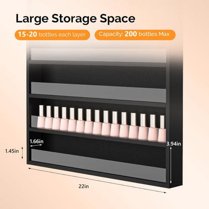 Nail Polish Rack Wall Mount Organizer 6-Tier & 10-Tier with Acrylic Baffle, Salon Display Shelf for Nail