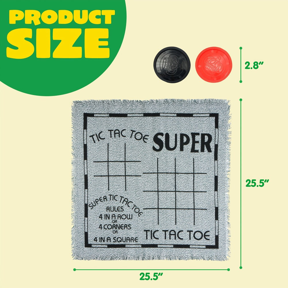 Giant Checkers Game 3-in-1 Set with Tic Tac Toe Reversible Mat 24 Oversized Pieces – Indoor Outdoor Family Board Game for Kids Adults