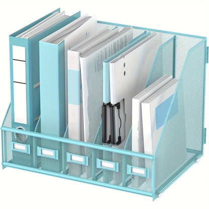 Metal Desk File Organizer 5 Vertical Compartments Magazine Holder Desktop File Rack for Entryways, Bedrooms and Living Spaces