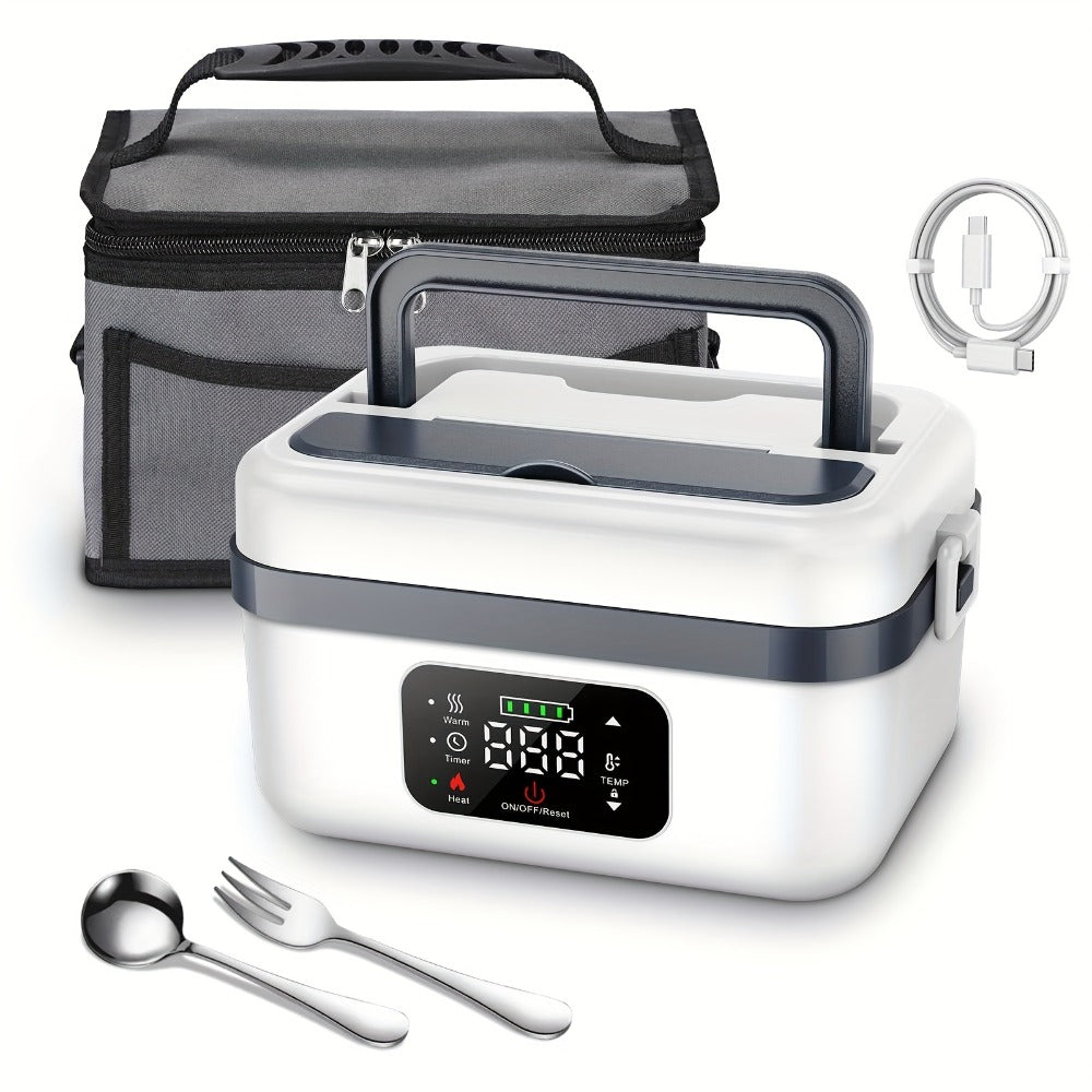 Heated Lunch Box, 8000mAh Battery-Powered 60W Food Warmer with 1L Stainless Steel Inner Container