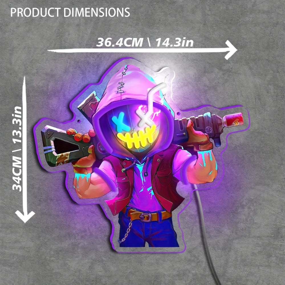 Neon Marksman LED Wall Art - UV Printed USB Powered Sniper Shooter Neon Sign for Game Room, Bar
