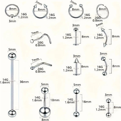 Piercing Kit Stainless Steel Random Set for Makeup, Travel and Everyday Vanity Use, with the Listed Configuration
