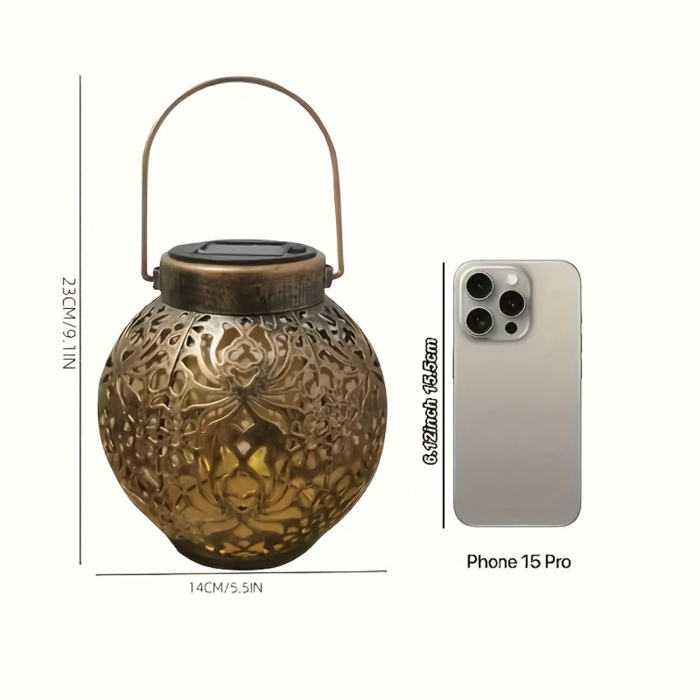 Solar Metal Peony Lantern Outdoor Hanging Light, Floral Decorative Lantern for Garden Patio Tree