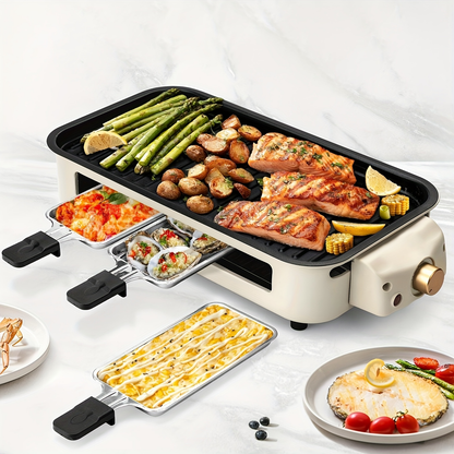 Indoor Electric Smokeless Grill 1700W with Raclette Pans, Non-Stick Plate, Portable Tabletop BBQ Griddle for Couples
