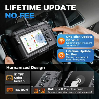 OBD2 Scanner with ABS SRS Engine Transmission Diagnostics 5 Reset Services Oil BMS DPF Throttle – TOPDON AD500S WiFi 5-Inch Touchscreen 90+