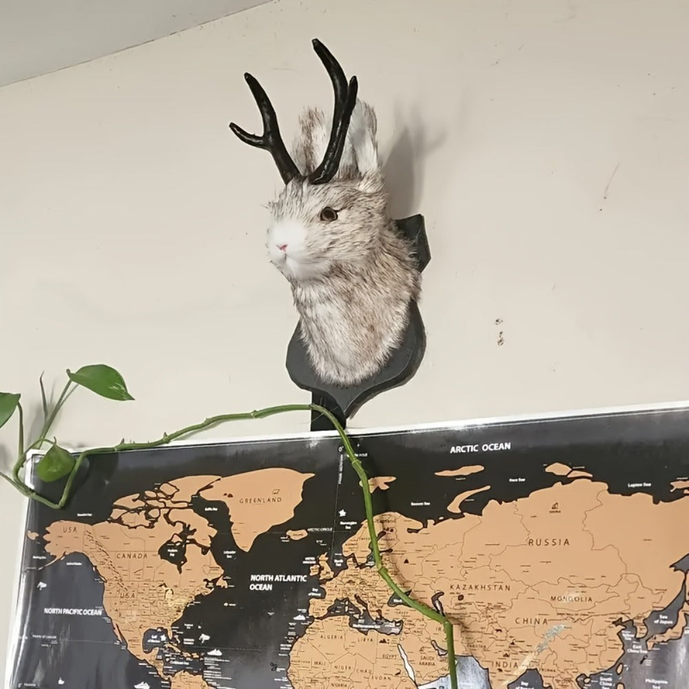 Jackalope Wall Mount Faux Taxidermy Rabbit Head with Antlers - Whimsical 3D Resin Animal Wall Art for Home