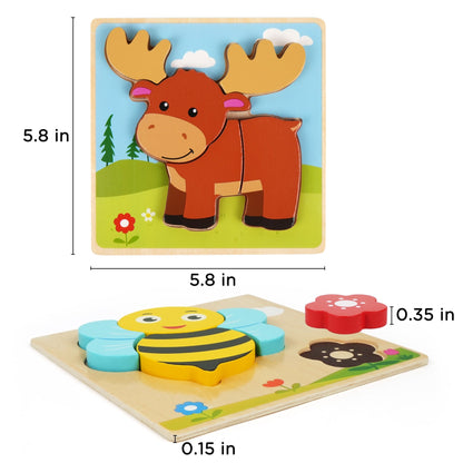 Wooden Animal Puzzles for Toddlers 8-Pack, Colors & Shapes Cognition Learning Toy for Kids Ages 1 2 3