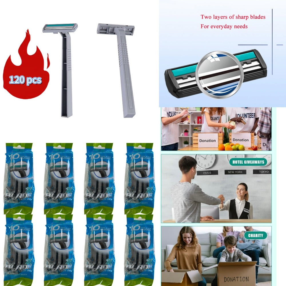 Disposable Razors Bulk 120 Pack Double Blade Stainless Steel – Fresh Smooth Close Shave for Men & Women, Face Legs Underarms Body Hair
