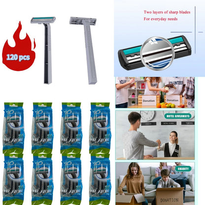 Disposable Razors Bulk 120 Pack Double Blade Stainless Steel – Fresh Smooth Close Shave for Men & Women, Face Legs Underarms Body Hair