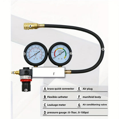 Engine Compression Tester and Cylinder Leak Down Tester Kit TU-21 Dual Gauge Leakdown Detector for Car Motorcycle Truck Gasoline Engine