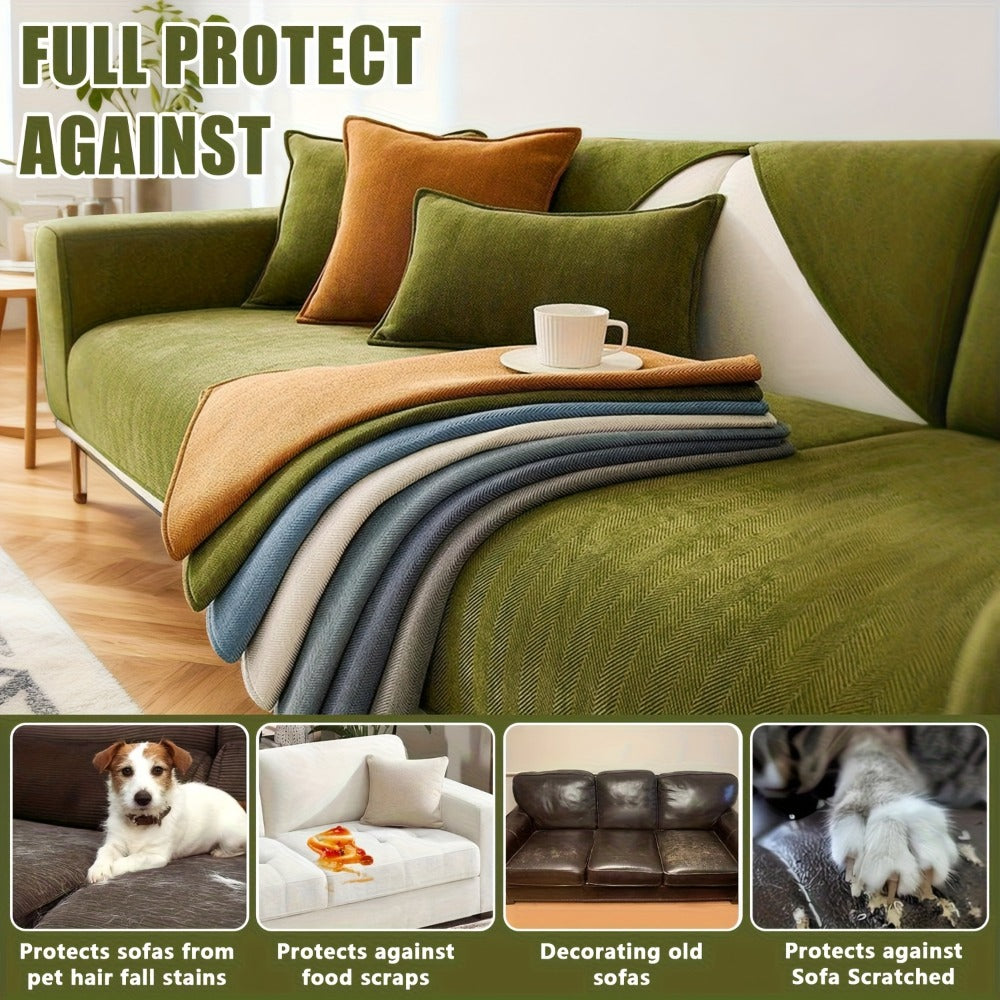 Sofa Cover Ribbed Chenille Stretch Panels for 1 to 4 Seats, Armrests or Cushions with Model-Specific Size and Color Options