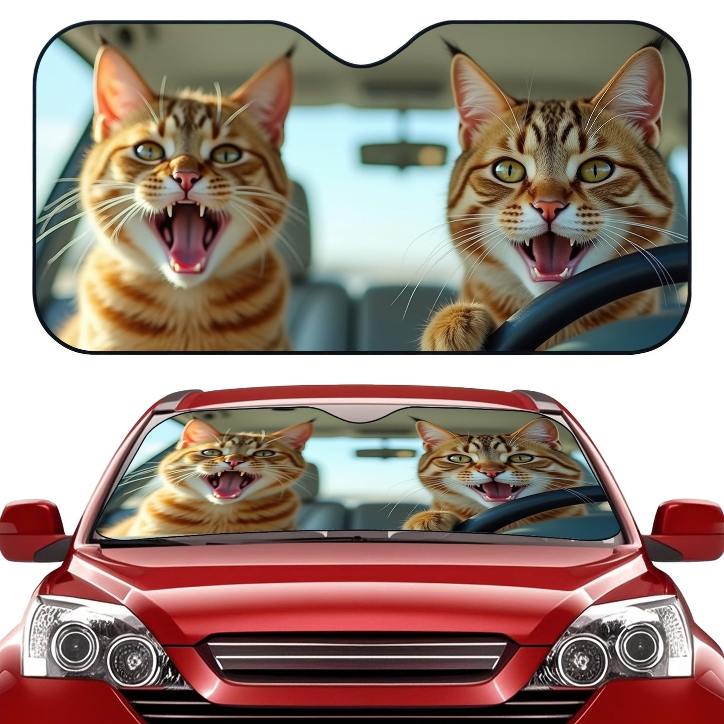 Cute Cat Windshield Sunshade Foldable Car Sun Shade UV Protection Heat Dissipation Front Window Sun Blocker Automotive Interior Accessory