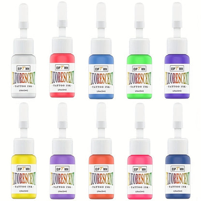 Tattoo Ink EIPTWH UV Blacklight Set with 10 Fluorescent Color Bottles and One Configuration