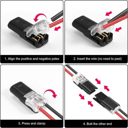 152Pcs LED Wire Connectors 2-Pin Quick-Connect Latches, Low-Voltage Plug-and-Play Cable Connectors Up to 36V