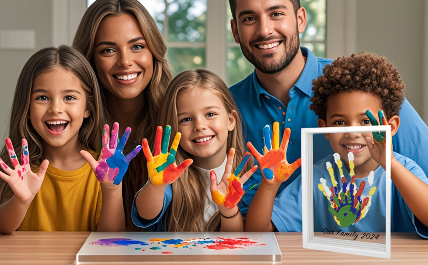 Handprint Kit for Family - DIY Wooden Keepsake Frame with Paint, Baby Hand & Footprint Craft Set