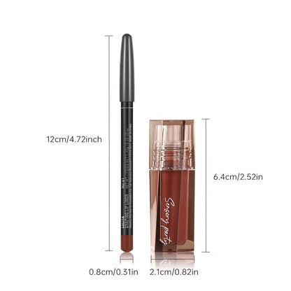 Lip Gloss Lip Liner Set Hydrating Water-Gloss Dewy Finish – 3D Precision Contour Matte Liner, for Makeup, Travel and Everyday Vanity Use