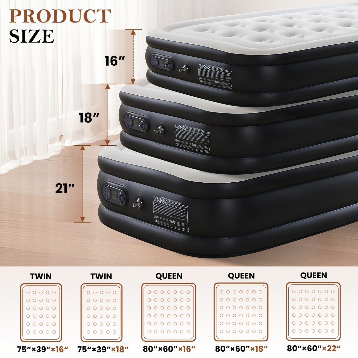 Inflatable Air Mattress with Built-In Pump – Double Height Adjustable, Non-Slip Bottom, Low Noise, 660 Lbs Capacity