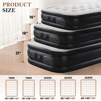 Inflatable Air Mattress with Built-In Pump – Double Height Adjustable, Non-Slip Bottom, Low Noise, 660 Lbs Capacity