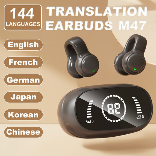 Open-Ear AI Translation Earbuds 144 Languages Real-Time Translator, Wireless Translator Headphones USB-C Charging