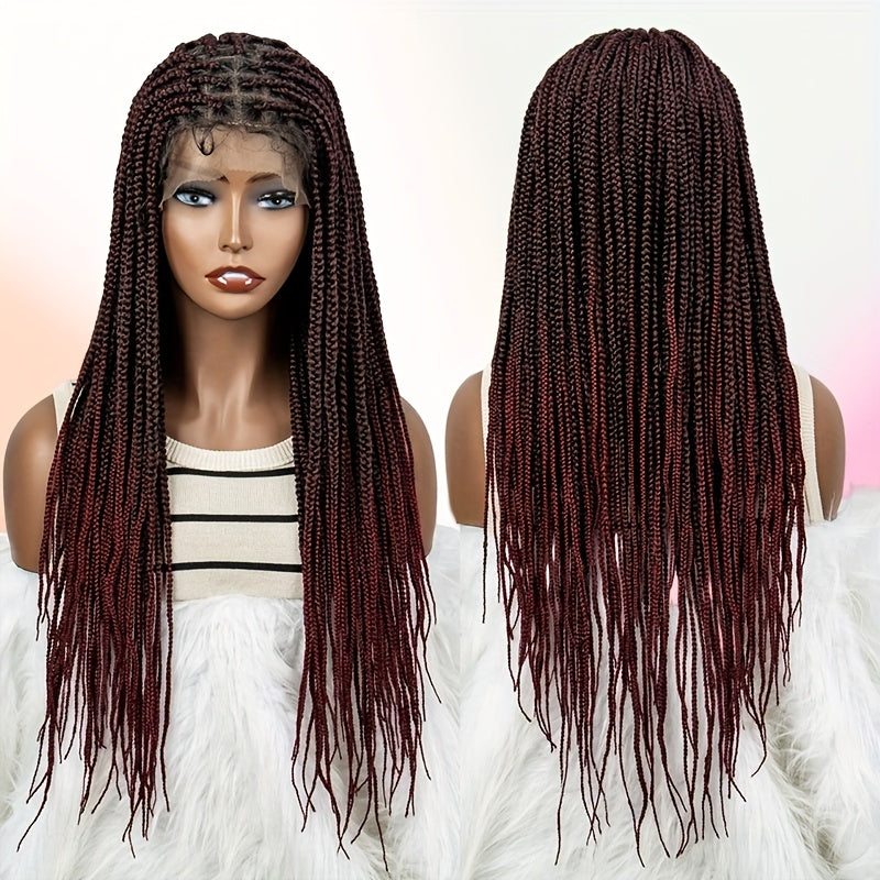 Thirty-Inch Box-Braid Wig with 360 Lace Cap and Four Black, Blonde, Burgundy or Auburn Options
