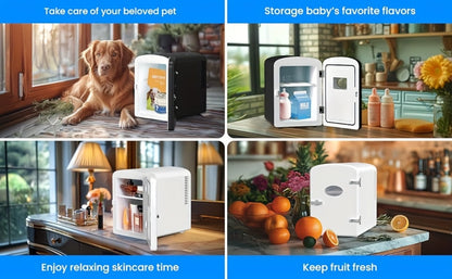 Mini Fridge Portable Cooler & Warmer 9-Can 1.59 Gal with Window for Entryways, Bedrooms and Living Spaces