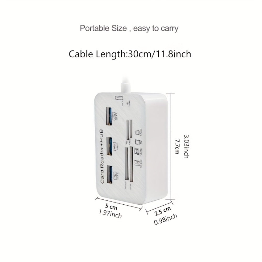 7-in-1 USB C Hub with SD TF MS M2 Memory Card Reader Adapter, 3 & 4 Port USB 3.0 Extender for PC