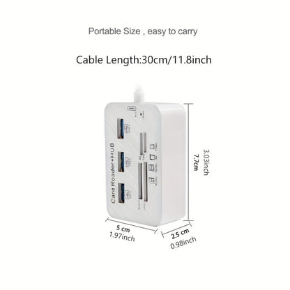 7-in-1 USB C Hub with SD TF MS M2 Memory Card Reader Adapter, 3 & 4 Port USB 3.0 Extender for PC