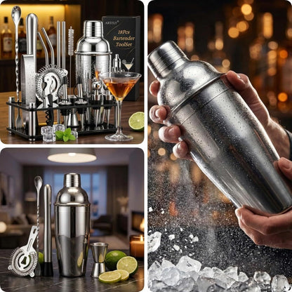 Bartender Kit 18-Piece with Acrylic Stand, 18/8 Stainless Steel Bar Set, Martini Shaker, Jigger, Muddler & Recipe Book