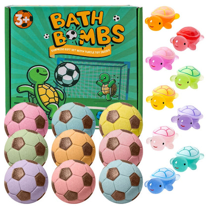 Soccer Ball Bath Bombs Gift Set 9 Pcs with Surprise Toys Inside – Lavender Scent Handmade Fizzy Bath Balls