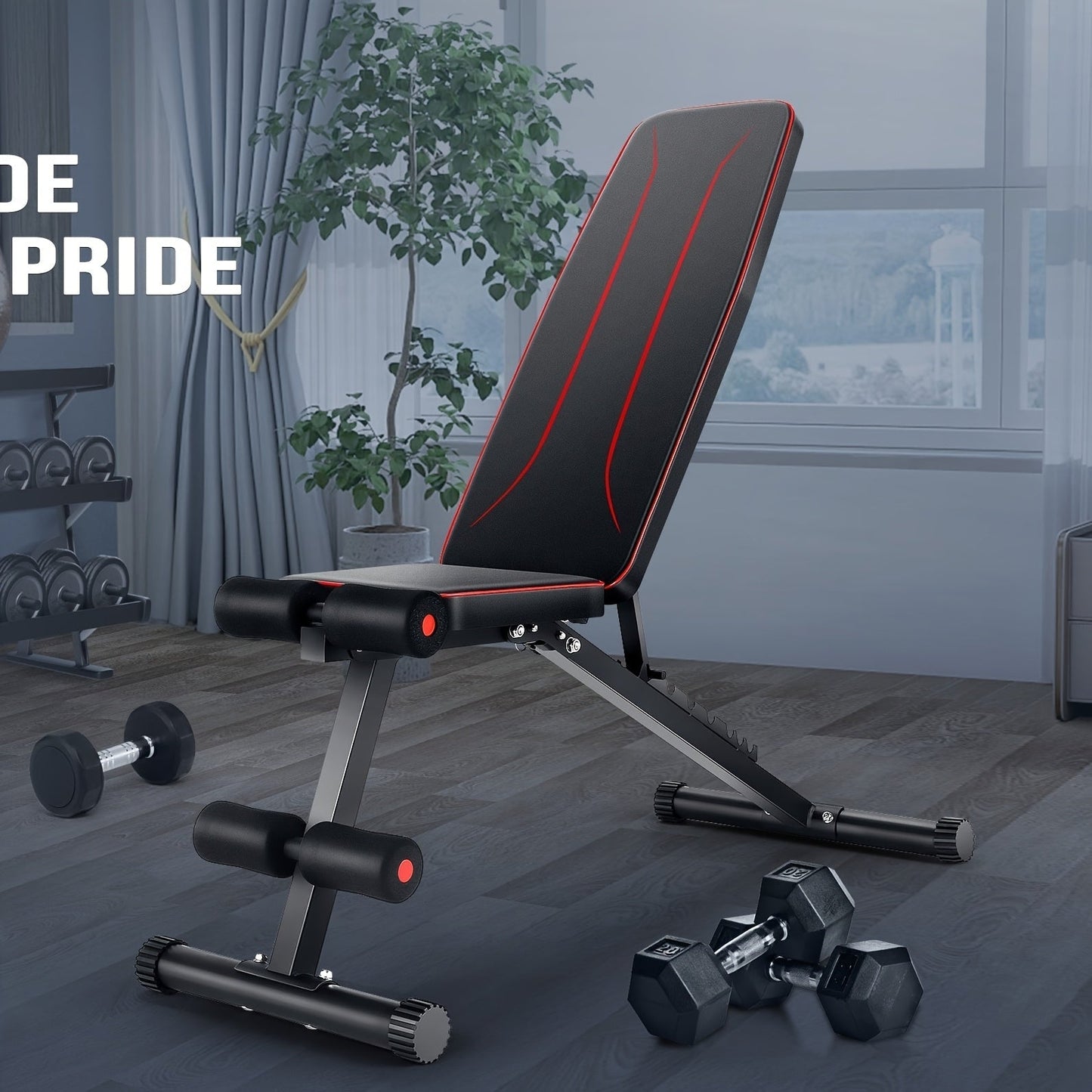 Adjustable Weight Bench Set with Squat Rack, Foldable Workout Bench Press with Leg Developer & Preacher Curl Pad