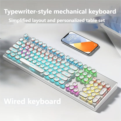 Steampunk Typewriter Mechanical Keyboard with Blue Switches – Retro Old-Fashioned USB Wired Gaming & Office Keyboard for Desktop Laptop PC