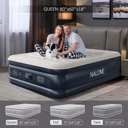 Air Mattress with Built-In Pump, 18'' Self-Inflating Portable Air Bed for Home, Camping & Travel
