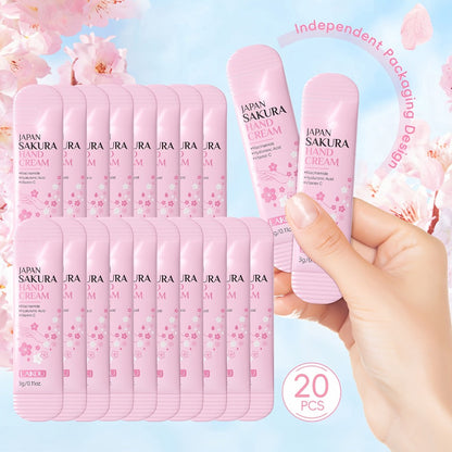 Japanese Sakura Hand Cream Set 20 Pcs LAIKOU Cherry Blossom Moisturizing Lotion with Glycerin & Vitamin C Lightweight Non-Greasy Portable