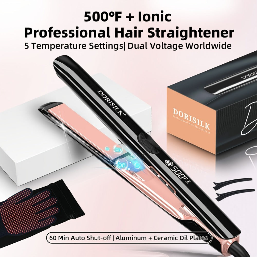 Plasma Ionic Hair Straightener with 500°F LCD Controls, 60-Minute Auto-Off and 1inch or Black Options