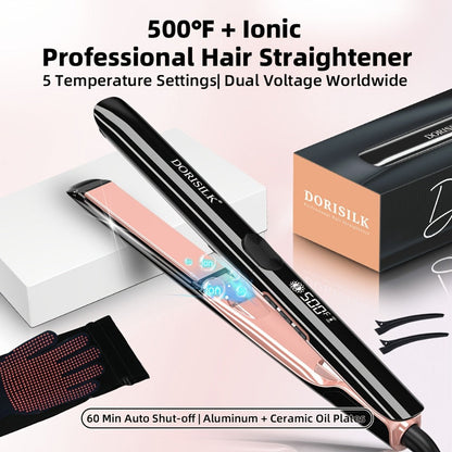Plasma Ionic Hair Straightener with 500°F LCD Controls, 60-Minute Auto-Off and 1inch or Black Options
