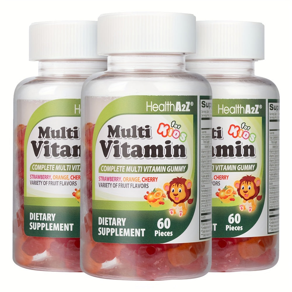 Kids Multivitamin Gummies 60ct with D3, Vitamins A, C, E, B6, B12, Folic Acid, Zinc & Choline for Brain