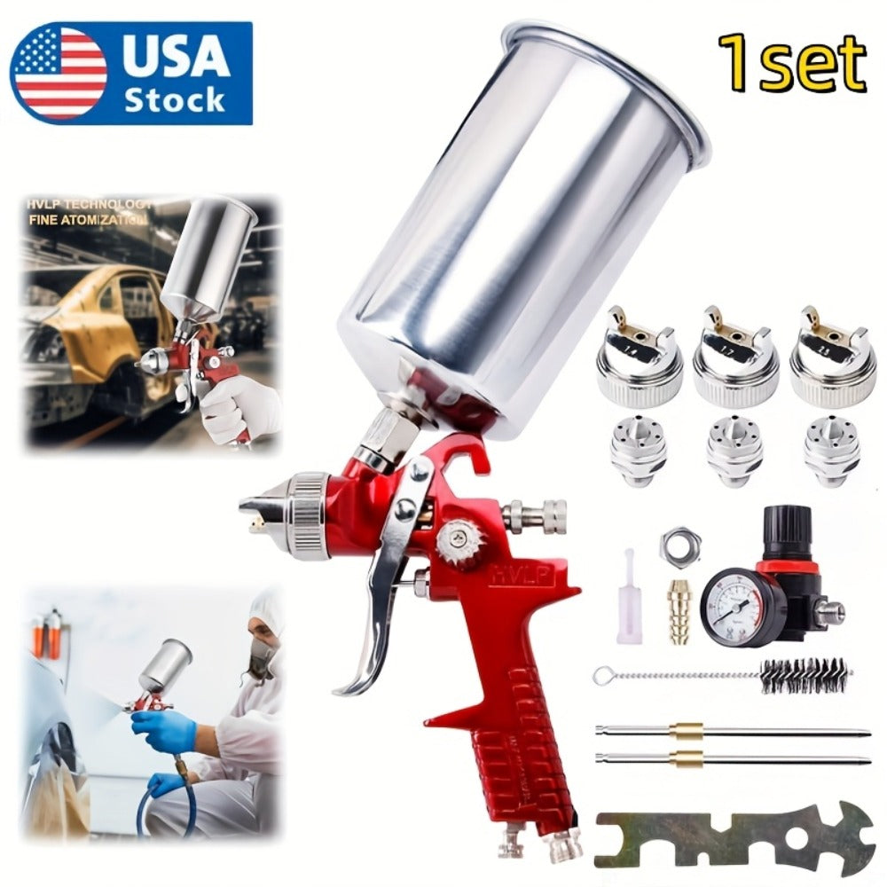 HVLP Gravity Feed Spray Gun Set – 3 Nozzles (1.4 / 1.7 / 2.0mm) with 1000cc Aluminum Cup for Automotive Painting, Base Coat