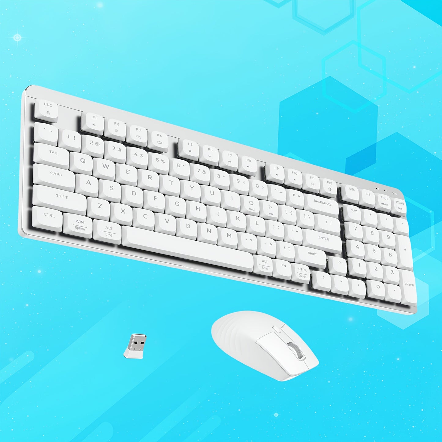 Wireless Keyboard and Mouse Combo 98 Keys Full Size, 2.4GHz, Mechanical Feel, Quiet Keys, Design for PC